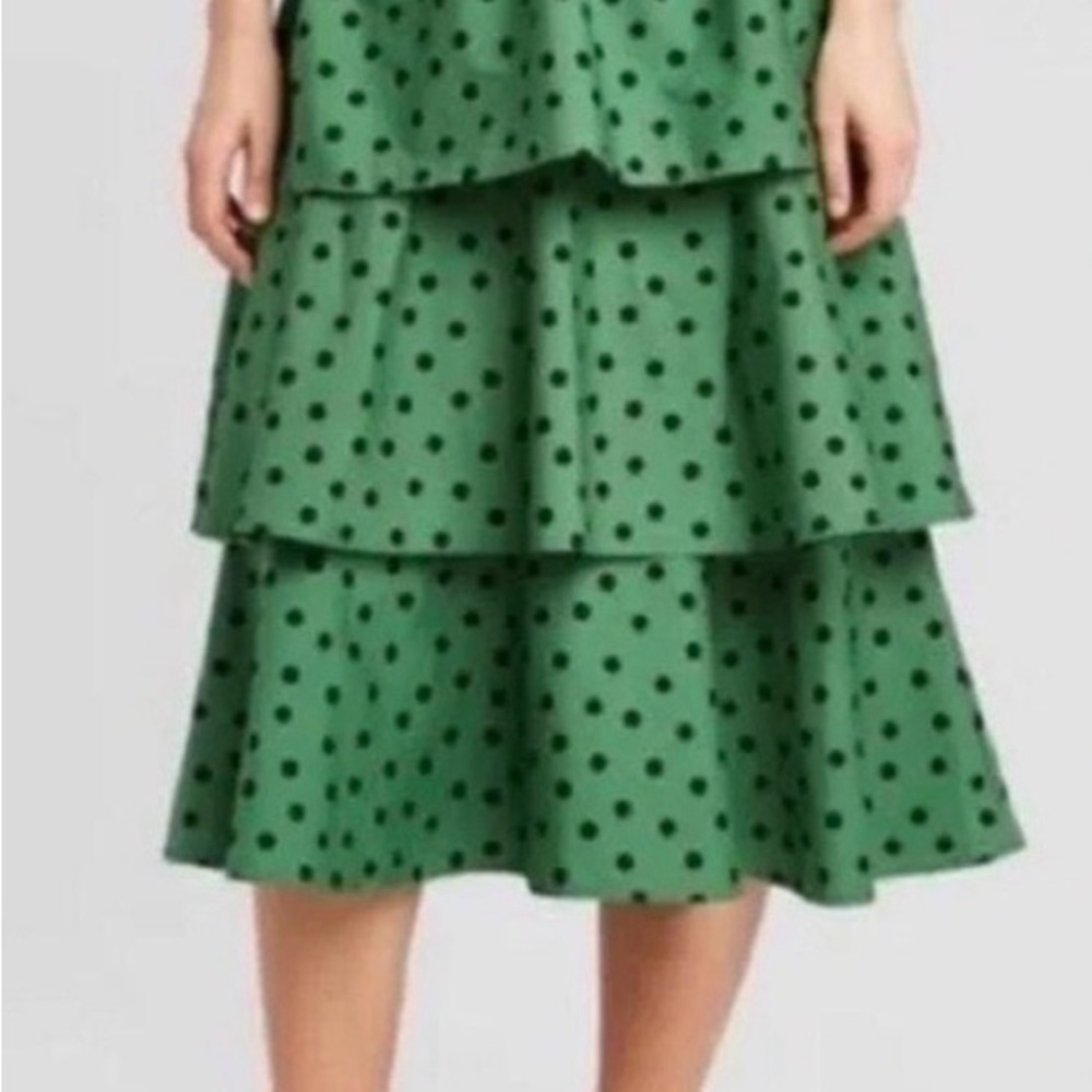 Who What Wear Green Polka Dot A-Line Skirt - Size 8